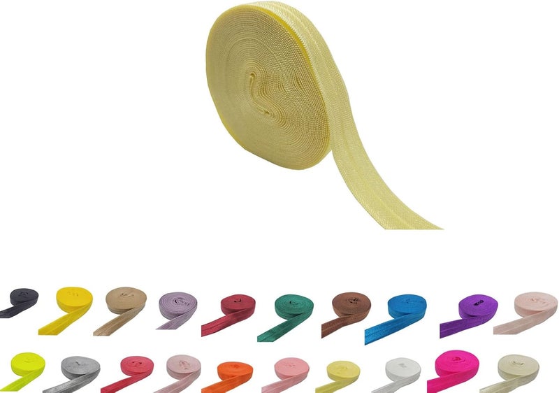 FAYADA Fold Over Elastic,5/8" Foldover FOE Trim Elastic Ribbon,Stretch FOE Band for Hair Ties Headbands Sewing Craft -5 Yards (Yellow) - Image 1